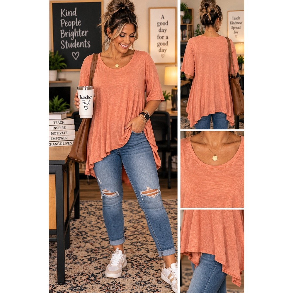 Windsly High Low Slub Knit Tunic Top XL Orange